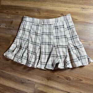 Bucket List Plaid Side Zip Pleated Mini Skirt Size L